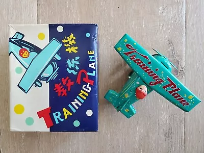 TRAINING PLANE Vintage Wind Up Tin Litho Toy Airplane With Box MS011 China • $9.95