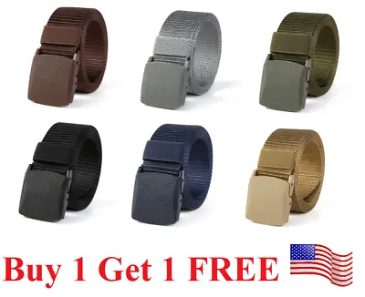 Men's Plastic Cam Buckle Nylon Canvas Tactical Waistband Webbing Military Belt • $5.99