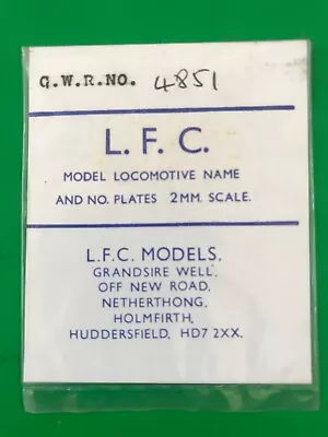 £3.50 • Buy NEW 2mm N Gauge LFC CAB SIDE NUMBER PLATES For BR GWR 1400 CLASS 0-4-2T 4851