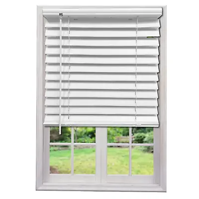 Custom Made White Cordless 2  Beveled Edge Horizontal Blind Window Covering • $31.24