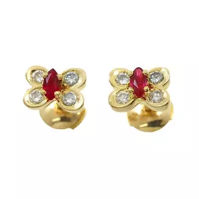Van Cleef Arpels Papillon Ruby Diamond Earrings Pierced 18K YG 90223905 • $2344.59