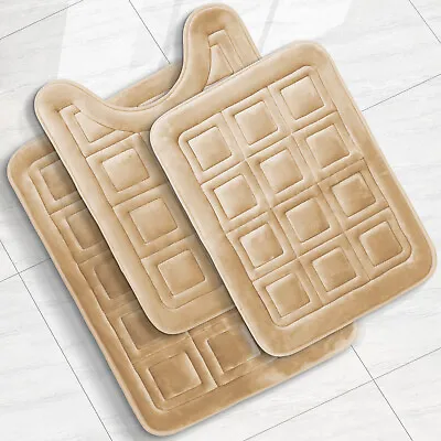 Velvet Memory Foam Bathroom Rugs Ultra Soft Bath Mat Rug Non Slip Waffle Design • $33.99