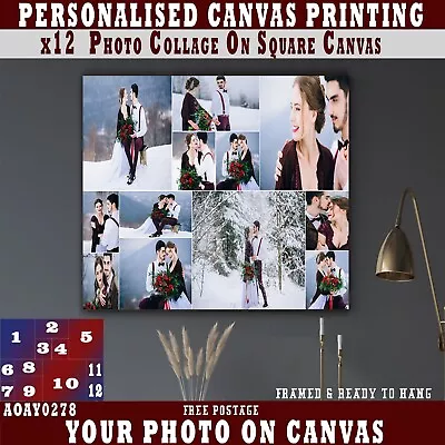 Customised PHOTO Collage SQUARE Canvas Print (x12) • £21.98