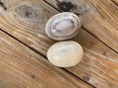 Two Marble Alabaster Eggs White & Gray And Tan • $9