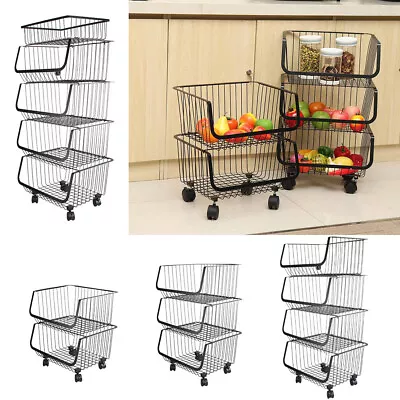 2/3/4/5 Layers Fruit Storage Basket Kitchen Bathroom Laundry Storage Cart Rack • £16.95