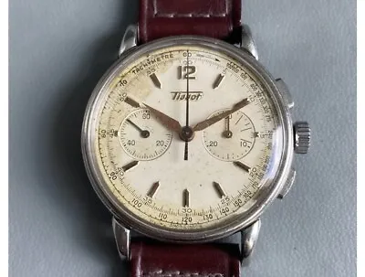 Vintage 1950's Tissot Chronograph Wristwatch. Stainless Steel. Cal. 1270   35mm • $1479.77