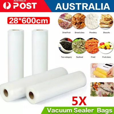 5 ROLL Vacuum Food Sealer Roll Bags 6mx28cm Saver Seal Storage Heat Commercial • $28.99