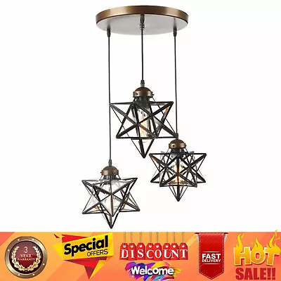 3 Heads Moravian Star Pendant Light Fixtures Metal Glass Shade Ceiling Light US • $83.60