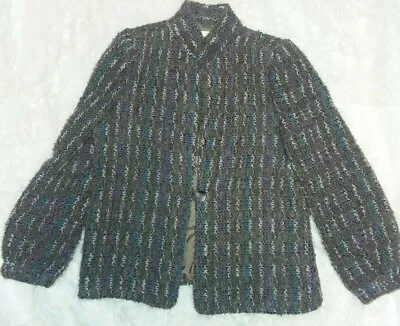 Vintage DK Gold Donnkenny Size 10 Mohair Jacket Striped Gray Silver Chunky Weave • $0.99