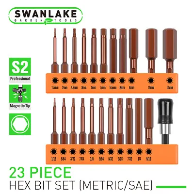 23PC Hex Head Allen Wrench Drill Bit Set Screwdriver Metric & SAE S2 Steel 1/4  • $11.99