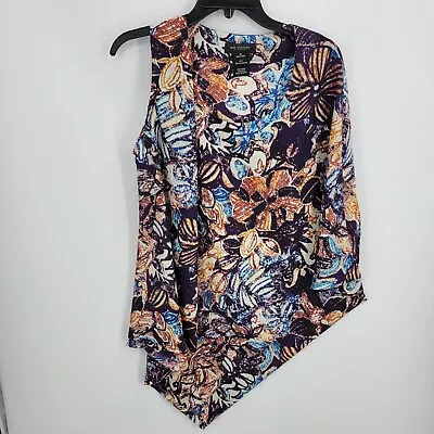 MM Couture By Miss Me Top Womens Medium Artsy Floral One Sleeve Blouse Boho • $16.32