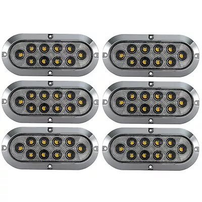 6  Clear/Amber LED Oval Surface Mount Stop Tail Light Turn Chrome DOT Semi 6pk • $59.95