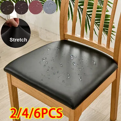 Waterproof PU Leather Dining Chair Covers Kitchen Stretch Seat Slip Protector UK • £2.88