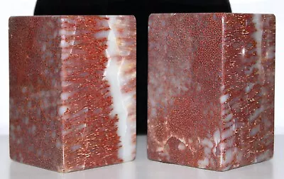 Red And White Marble Bookends Blocks 1980s Gorgeous Pattern 10lb Each • $395