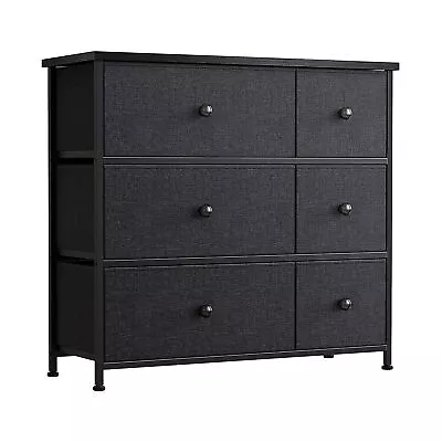 REAHOME 6 Drawer Steel Frame Bedroom Storage Organizer Chest Dresser Black Grey • $42.91
