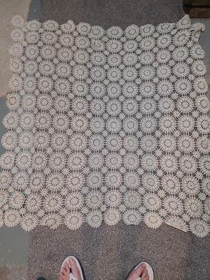 $19.99 • Buy Vintage Hand Crochet Linen Table Cloth Cream Colored 52 In X 52 In