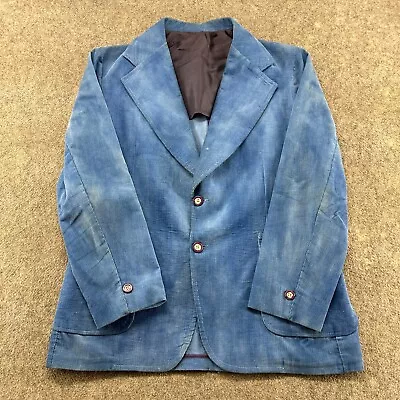 VINTAGE Corduroy Sport Jacket Mens 46 Blue Two Button Coat Canada Disco Vibe 80s • $14.95