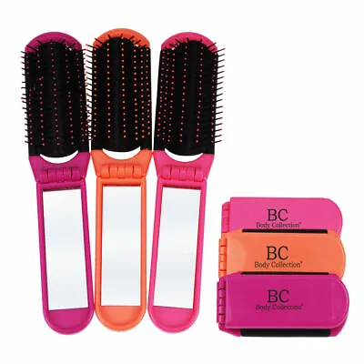 Body Collection Folding Hair Brush With Mirror Travel Handbag Pocket Size • £2.59