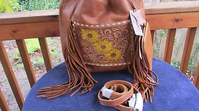 American Darling Large Conceal Carry Fringe Bag Hand Tooled Sunflowers • $175