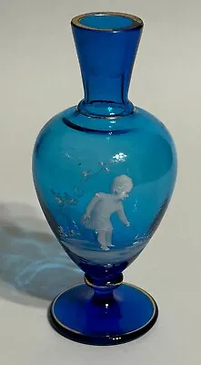 Antique Blue Glass Mary Gregory Type Cabinet Vase • $45