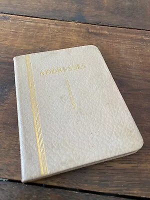 Vintage Leather Bound Address Book Pocket Size  White & Gold Cover • $5.50