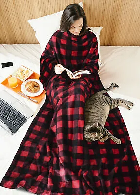 Wearable Blanket With Sleeves Soft Fleece  Robe Wrap For Sofa Couch TV • $19.99