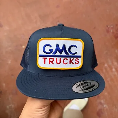 New Gmc Trucks Blue Trucker Cap Hat Five Panel Snapback Yupoong 6006 Vintage • $25.95