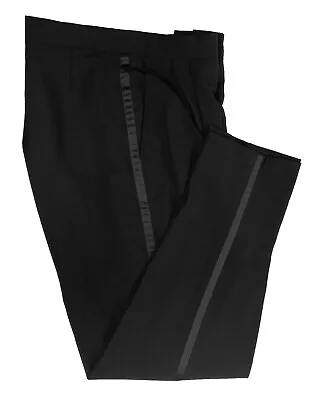 Men's Vintage Retro Black Tuxedo Pants Satin Stripe Tapered Leg Pleated 33-34  • $17.99