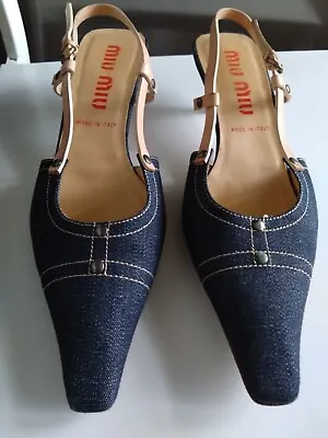 Miu Miu Vintage Denim Kitten Heel Shoes/Pumps Size UK 6.5 EU 39.5 • £235