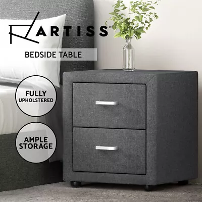 Artiss Bedside Table Drawers Side Table Storage Nightstand Fabric Grey CADEN • $115.95