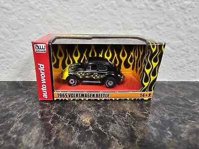 Auto World HO Scale 1965 Volkswagen Beetle Black/Yellow Flames Slot Car NIB • $11.61