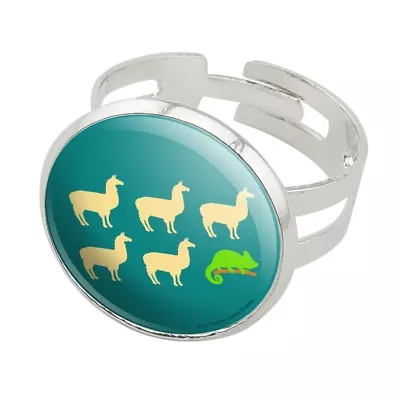 Llama Chameleon Funny Humor Silver Plated Adjustable Novelty Ring • $4.99