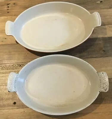 2 X Vintage Le Creuset Cast Iron Shallow Casserole Dish's 28 & 32 Orange Used • £99.99