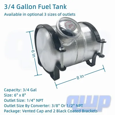 6 X8  3/4 Gallon Fuel Tank 1/4'' NPT Aluminum Universal Gas Tank For Boat /Motor • $114.96