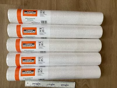 5x WHITE EMBOSSED WALLPAPER (Homebase) BNIB. RRP £70. Post Or Collect • £25