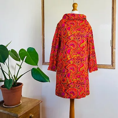 £48 • Buy Vintage 60s Pink Orange Purple Yellow Psychedelic Print Cotton Mini Dress 12