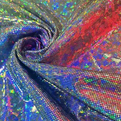 FREE SHIPPING Vibrant Silver Green Hologram Spandex 4way Stretch Fabric By Yard • $17.99