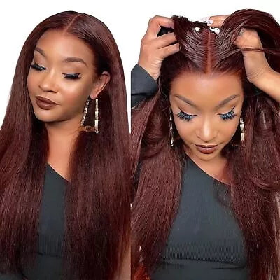 UNice Cambodian Glueless Pre Cut Lace Reddish Brown Yaki Straight Human Hair Wig • $151.73