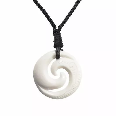 Bovine Bone Pendant Maori Double Koru Spiral Cord Necklace - 81stgeneration • $29.64