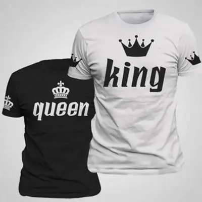 $10.99 • Buy Couple T-Shirt Crown King And Queen Love Matching Summer Fashion Unisex Tee Tops