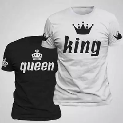 Couple T-Shirt Crown King And Queen Love Matching Summer Fashion Unisex Tee Tops • $10.99