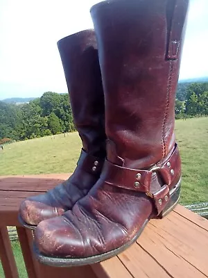 Vintage Dingo Mens Boots Brown 8.5 Leather Square Toe Harness Motorcycle Pull On • $42