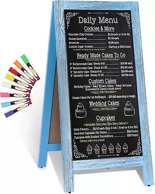 Wooden A-Frame Sign Magnetic 40  X 20  Blue Chalk Board Sign Board Double-Side • $118.41