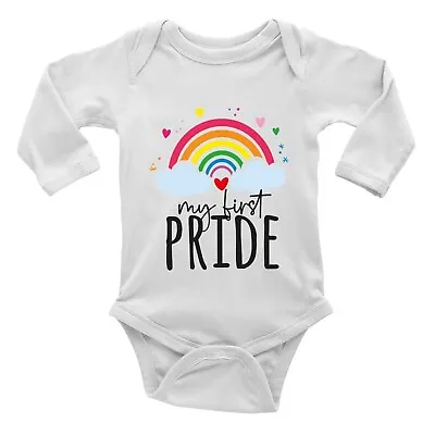 My First Pride With Rainbow Clouds Long Sleeve Baby Grow Vest Bodysuit Boys Gift • £5.99