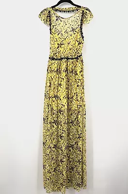 Free People Lemon Yellow Cherry Blossom Floral Lace Open Back Size 0 Maxi Dress • $180