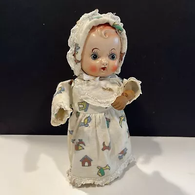 Vtg Metal Canister Mechanical Wind Up Key Rattle Chime Wood Hands Baby Doll • $50