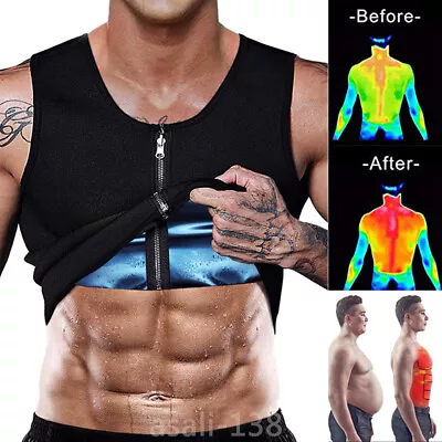 Men Sauna Sweat Vest Weight Loss Waist Trainer Neoprene Tank Top Body Shaper AU • $9.79