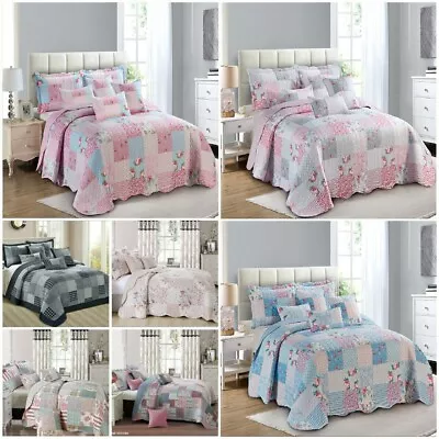 £24.74 • Buy 3 Piece Patchwork Bedspread Quilted Throw Double & King Size Printed Bedding Set