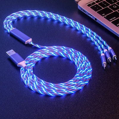 3 In 1 LED Light Up Fast Charging Cable Charger Cord For IPhone Type C Micro USB • £1.20