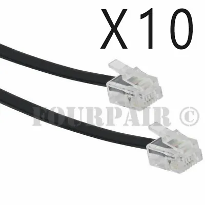 10 Pack Lot - 7ft Telephone Line Cord Cable 6P4C RJ11 DSL Modem Fax Phone Black • $11.95